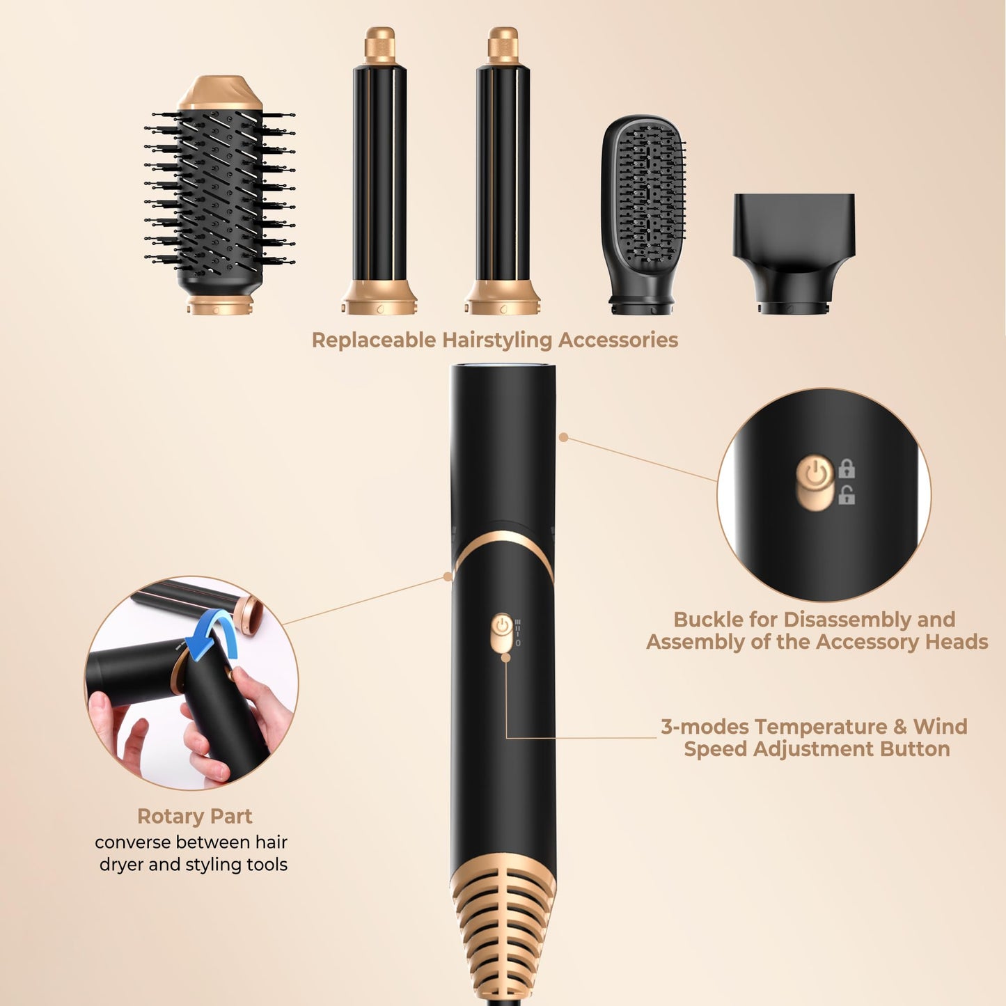Straightening brush attachment for smoothing frizzy hair