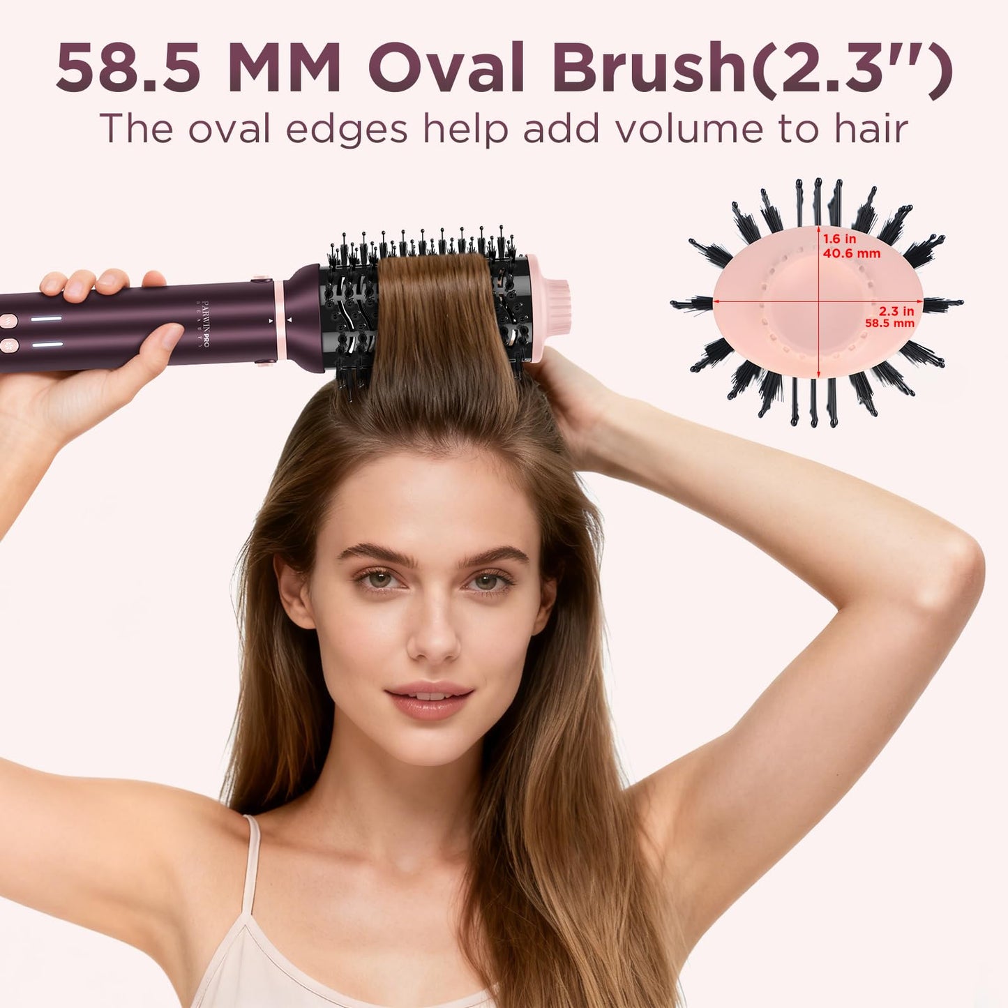 The oval volumizing brush and round brush attachments for the PARWIN PRO BEAUTY hair dryer brush kit.