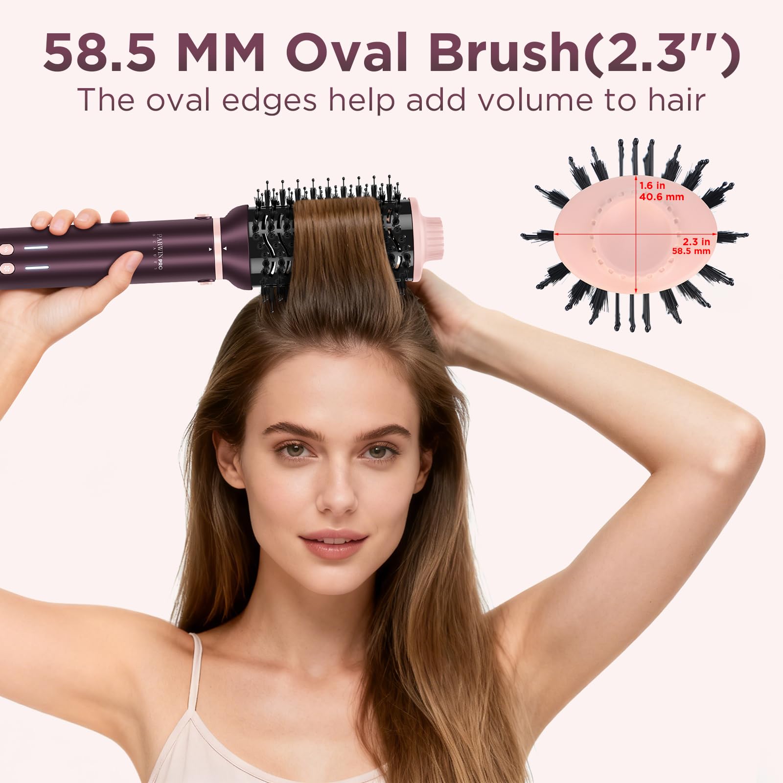 The oval volumizing brush and round brush attachments for the PARWIN PRO BEAUTY hair dryer brush kit.