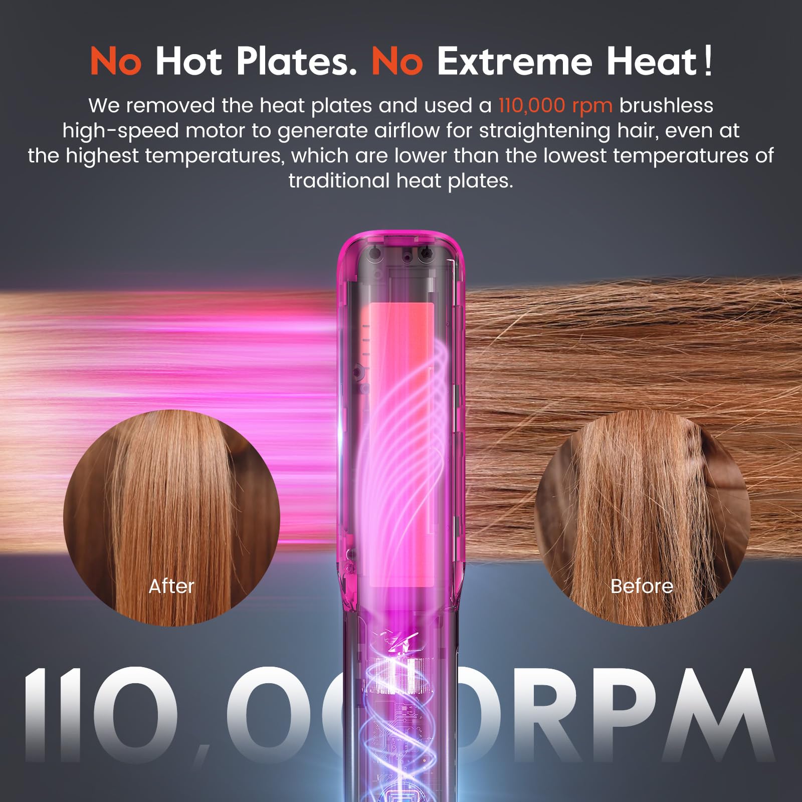 Slopehill wet to dry flat iron showing high speed airflow technology ventilation vents