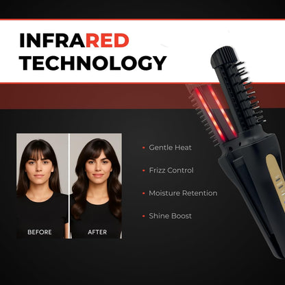 Side angle view displaying the USB charging port and locking switch on the handle of the J Beauty hair tool.