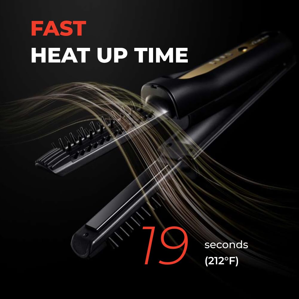 Compact 1.5 inch cordless heated round brush showing ergonomic grip handle design for easy root lifting.