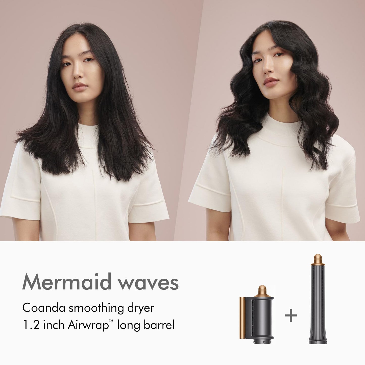 Coanda smoothing dryer attachment showcasing the dual functionality for drying and hiding flyaways.