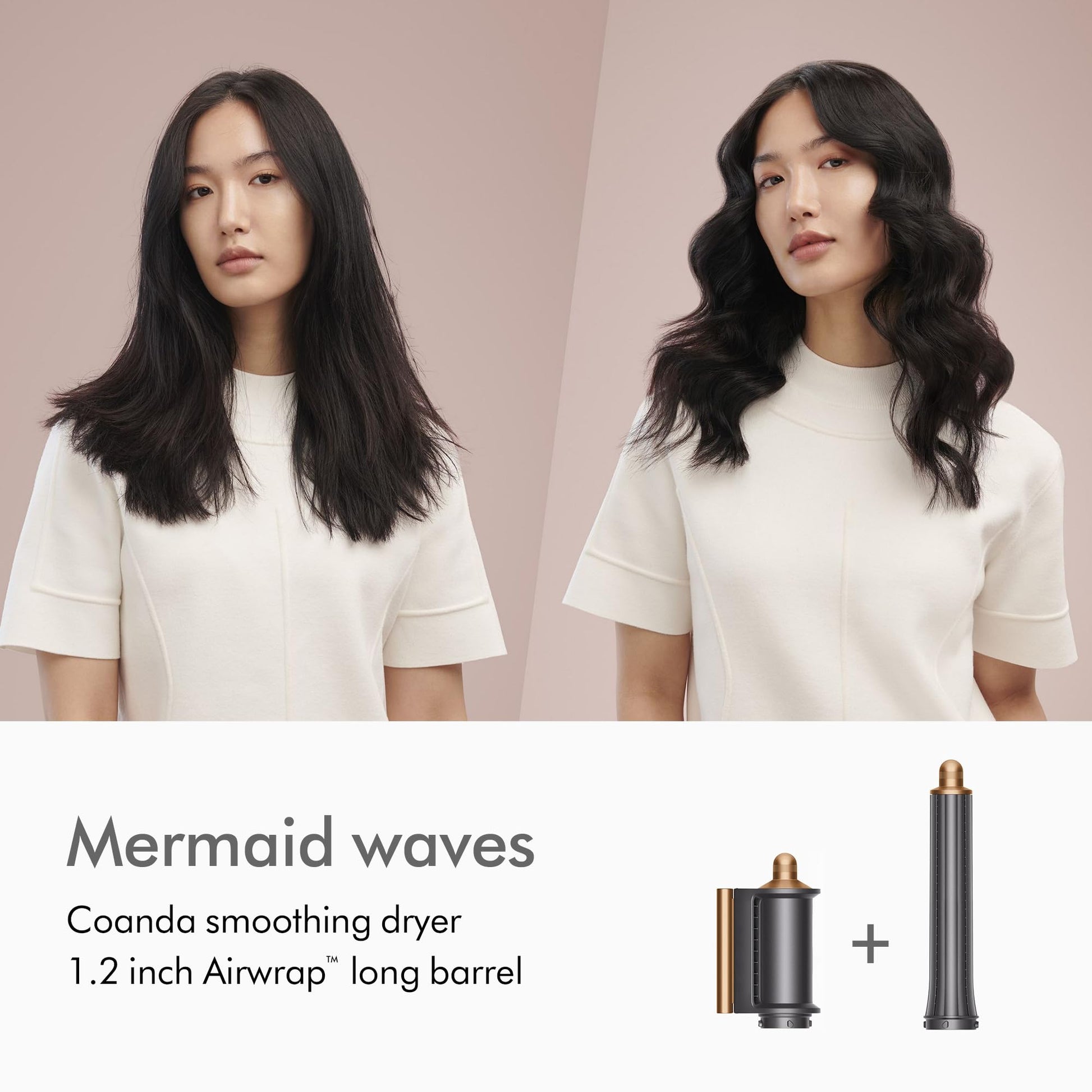 Coanda smoothing dryer attachment showcasing the dual functionality for drying and hiding flyaways.