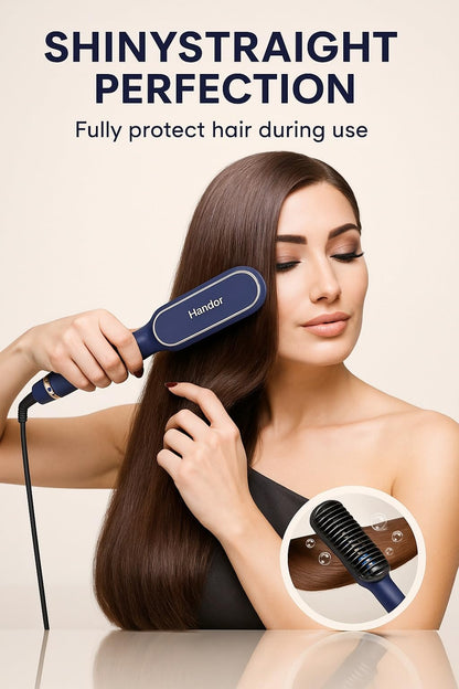 Danett ceramic straightening comb close up of the anti scald bristles and ionic technology output
