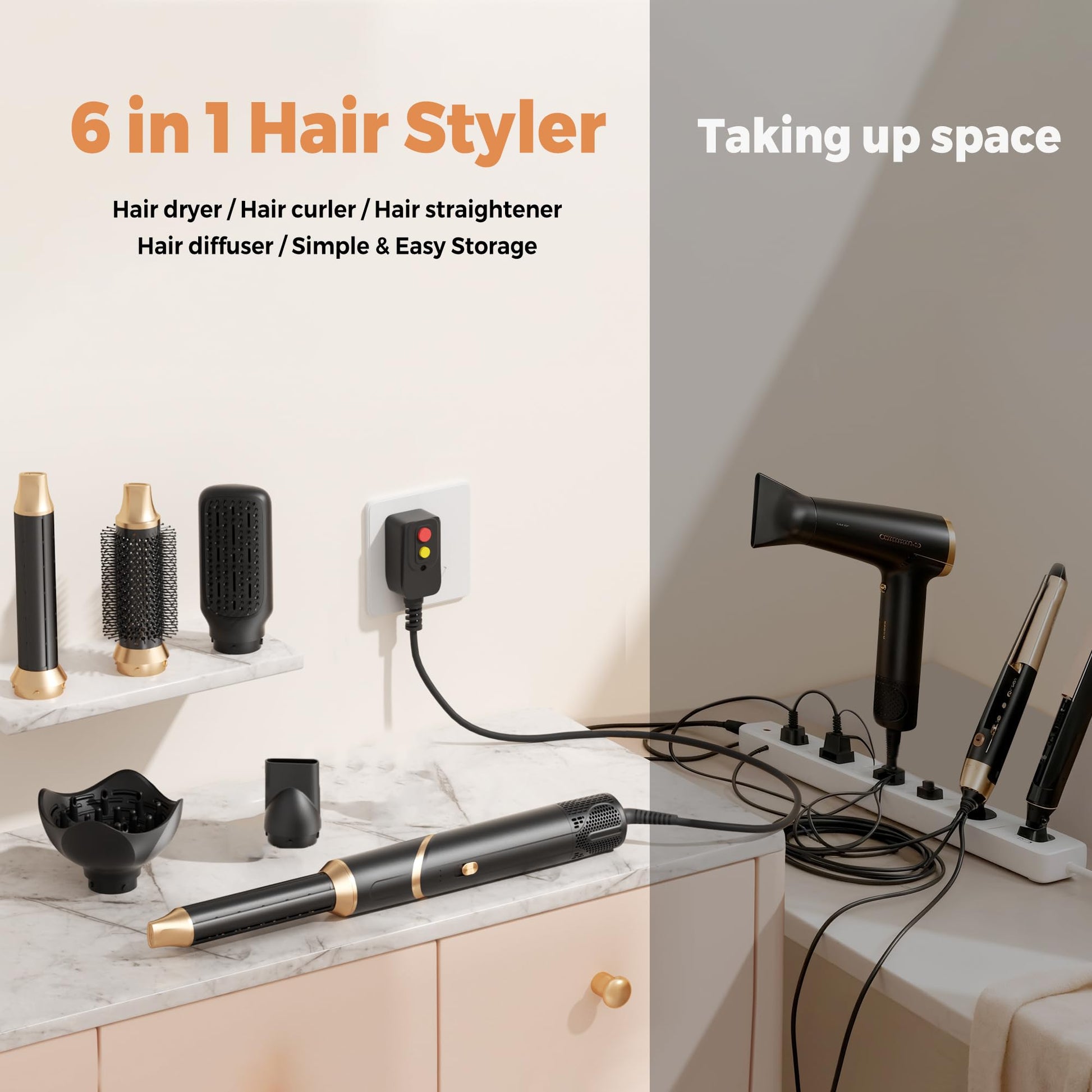 Trylater multi functional hot air brush folded compactly for travel convenience