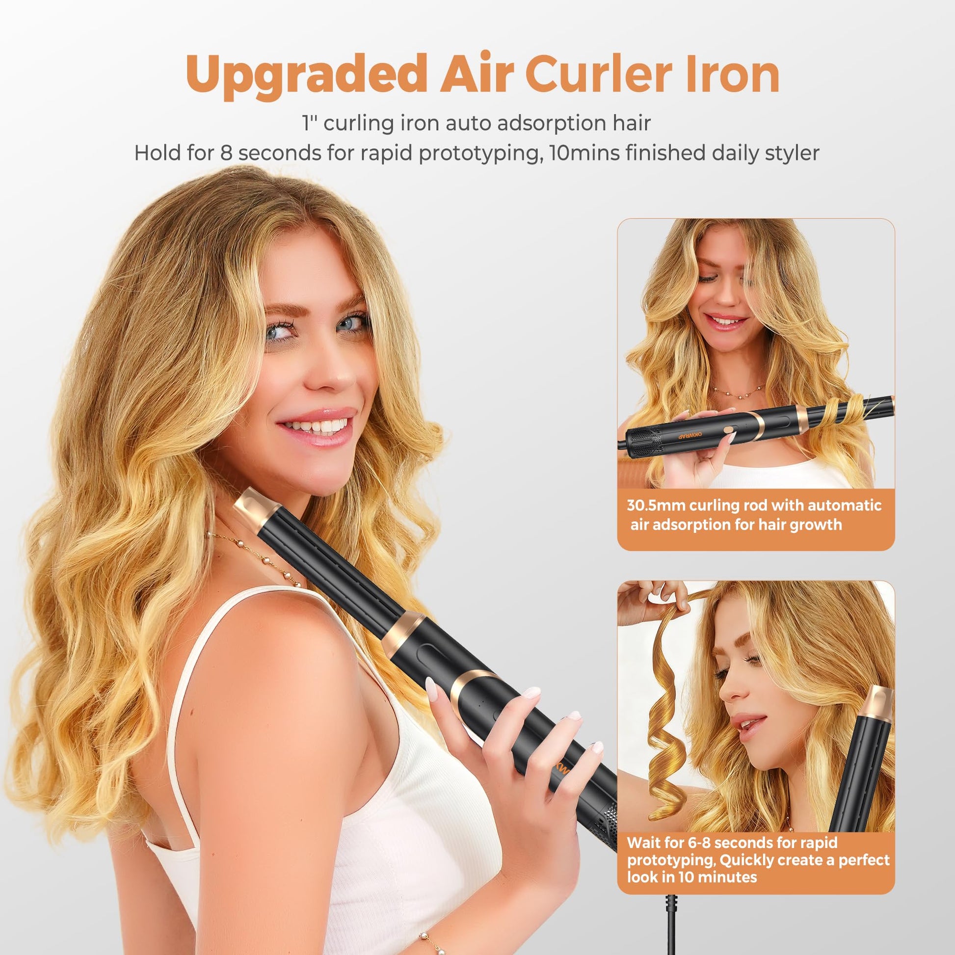Detachable air styler wrap barrel being attached to the negative ion power base