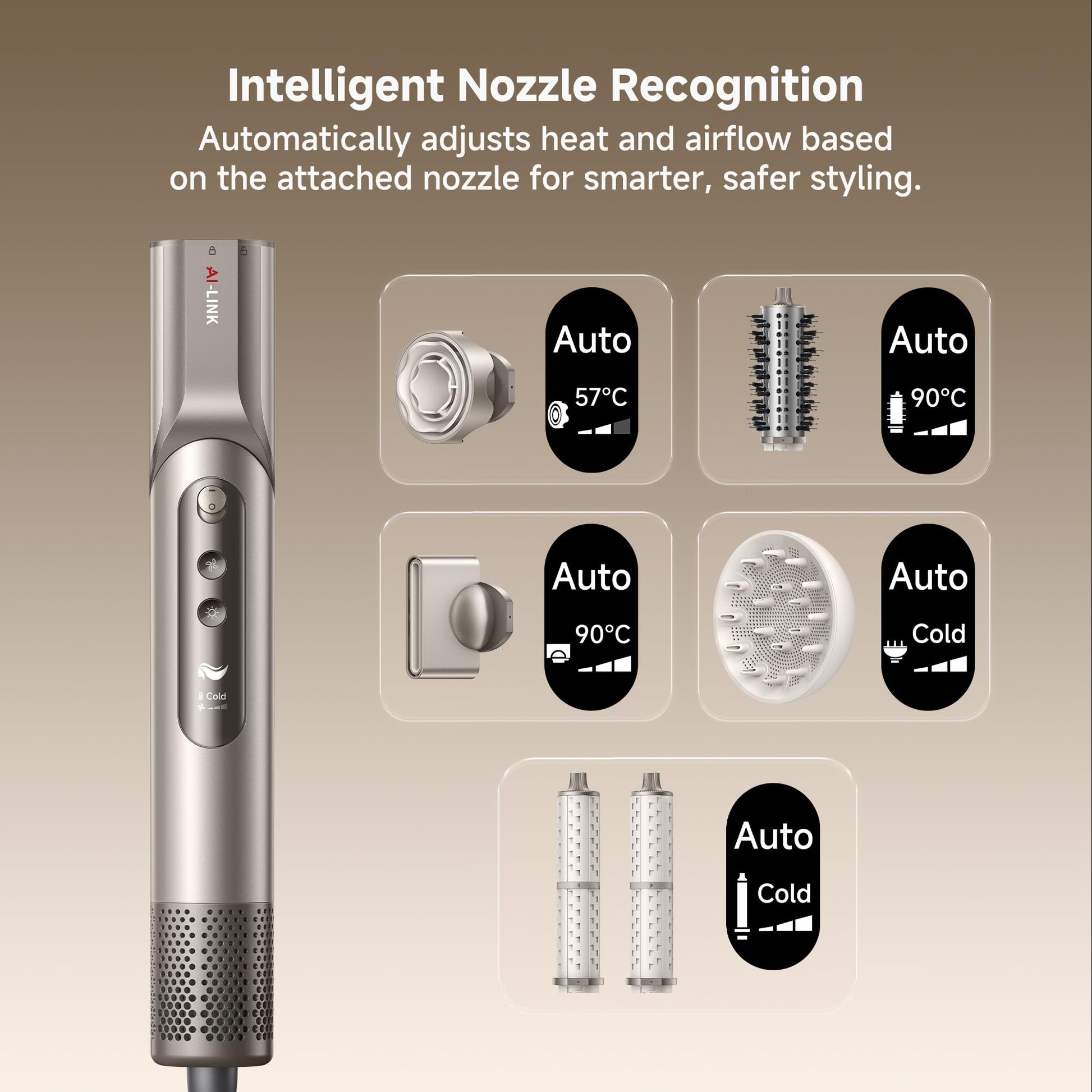 Close up view of the intelligent smart display screen on the Dreame Dazzle styler handle.