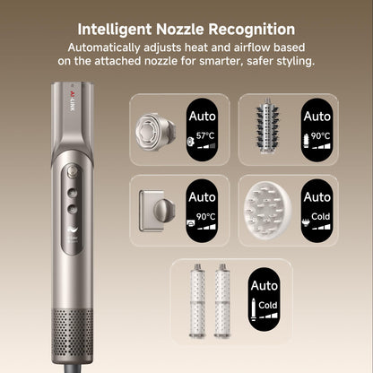 Close up view of the intelligent smart display screen on the Dreame Dazzle styler handle.