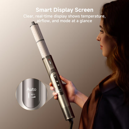 Dreame Dazzle high speed motor hair dryer with the curling barrel nozzle attached.