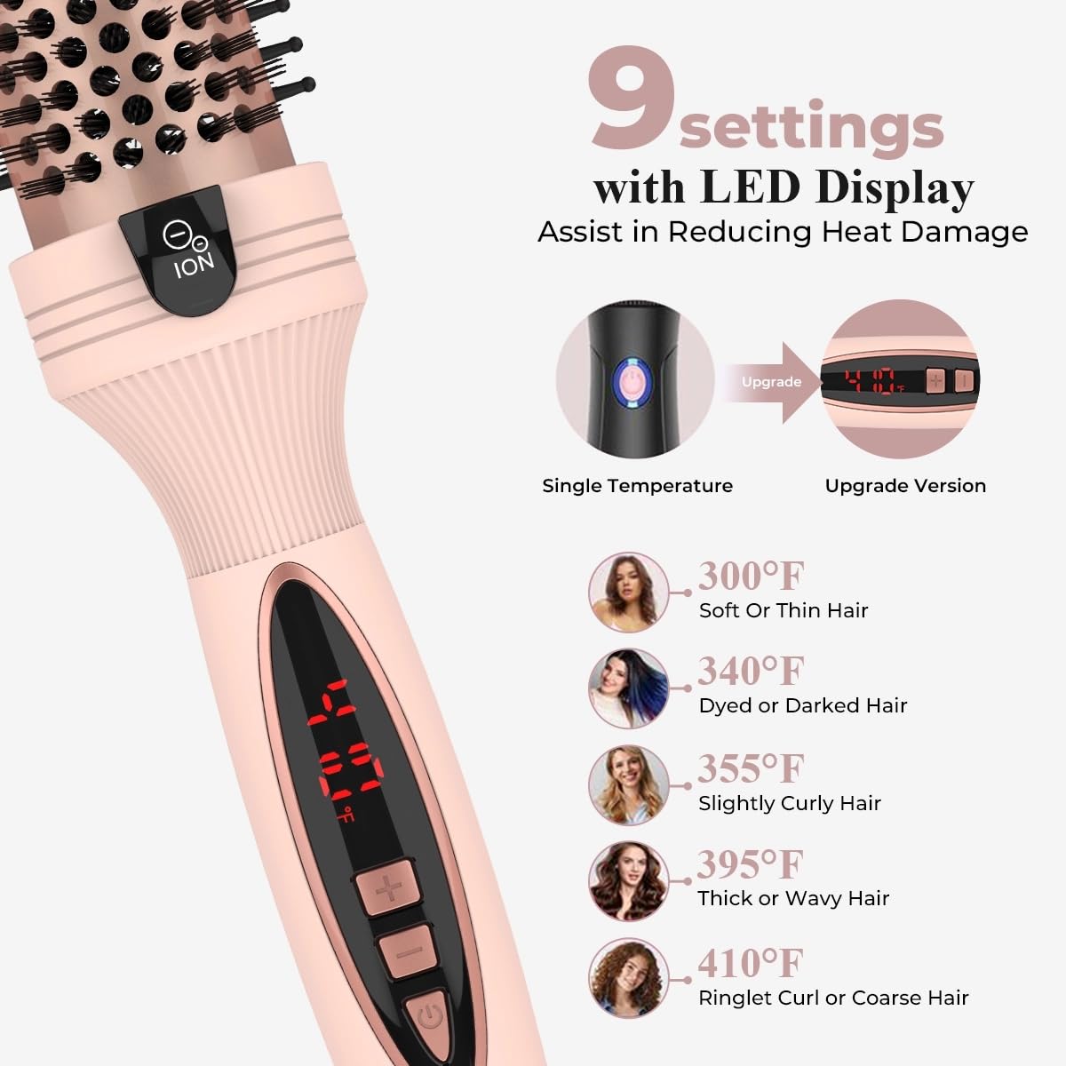 IUI Beauty pink blowout brush demonstrating smooth volume styling