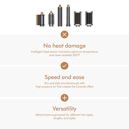 Soft smoothing brush attachment on the hair styler for creating straight styles.