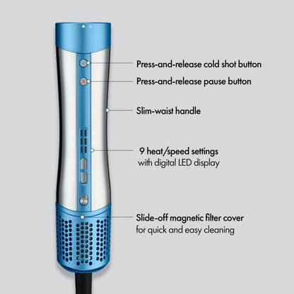 Close up of the ionic multi hair styler control panel showing the heat settings