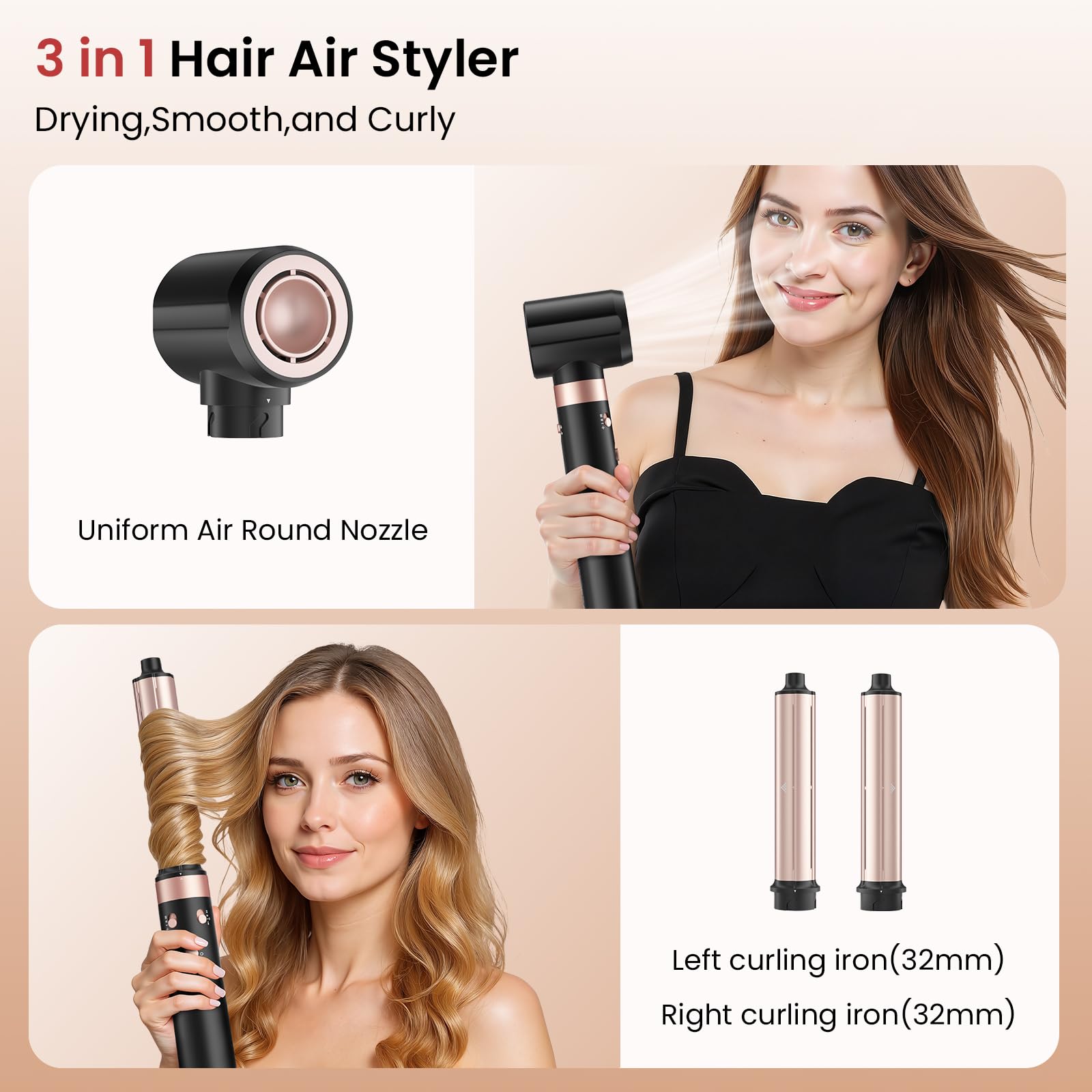 Mescomb travel air wrap multi-styler showcasing the two long auto-wrap curling barrels and sleek handle design