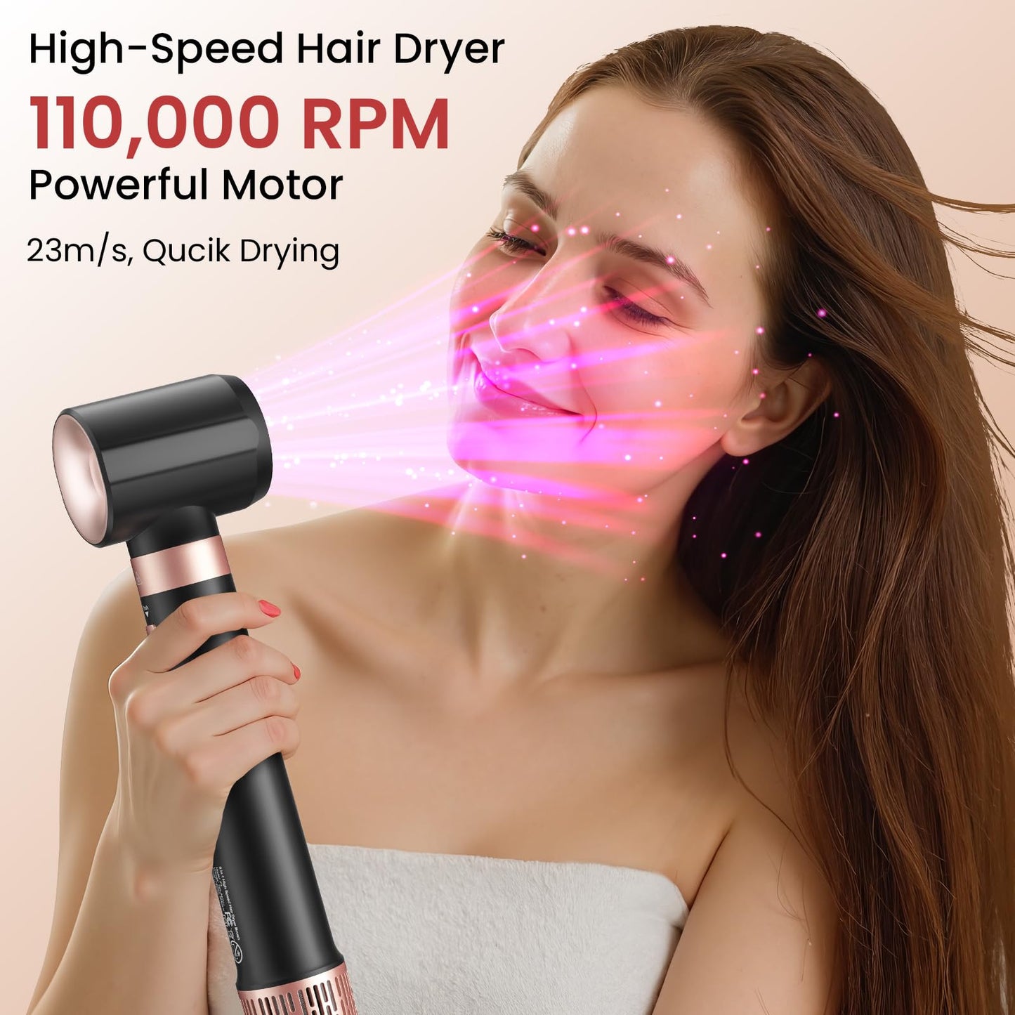 Mescomb professional high-speed hair dryer with travel case open illustrating neat storage of all styling attachments