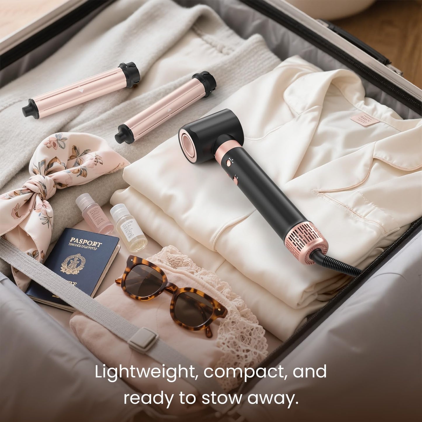 Mescomb 3 in 1 hair styler complete luxury gift set package featuring the stylish protective travel bag and accessories