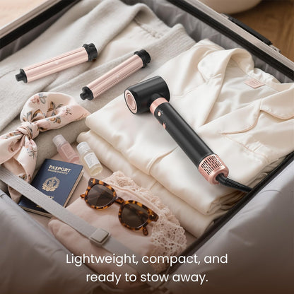 Mescomb 3 in 1 hair styler complete luxury gift set package featuring the stylish protective travel bag and accessories