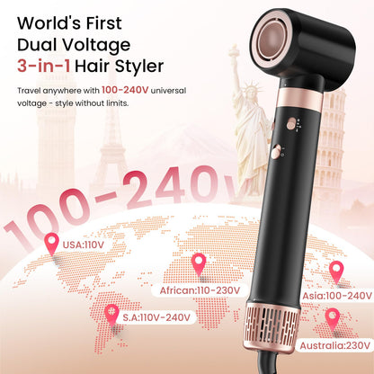 Side profile of the Mescomb high speed global voltage dryer head attached to the ergonomic styling wand base