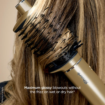 Side view of the ergonomic gold handle of the Shark Glam luxury hair tool