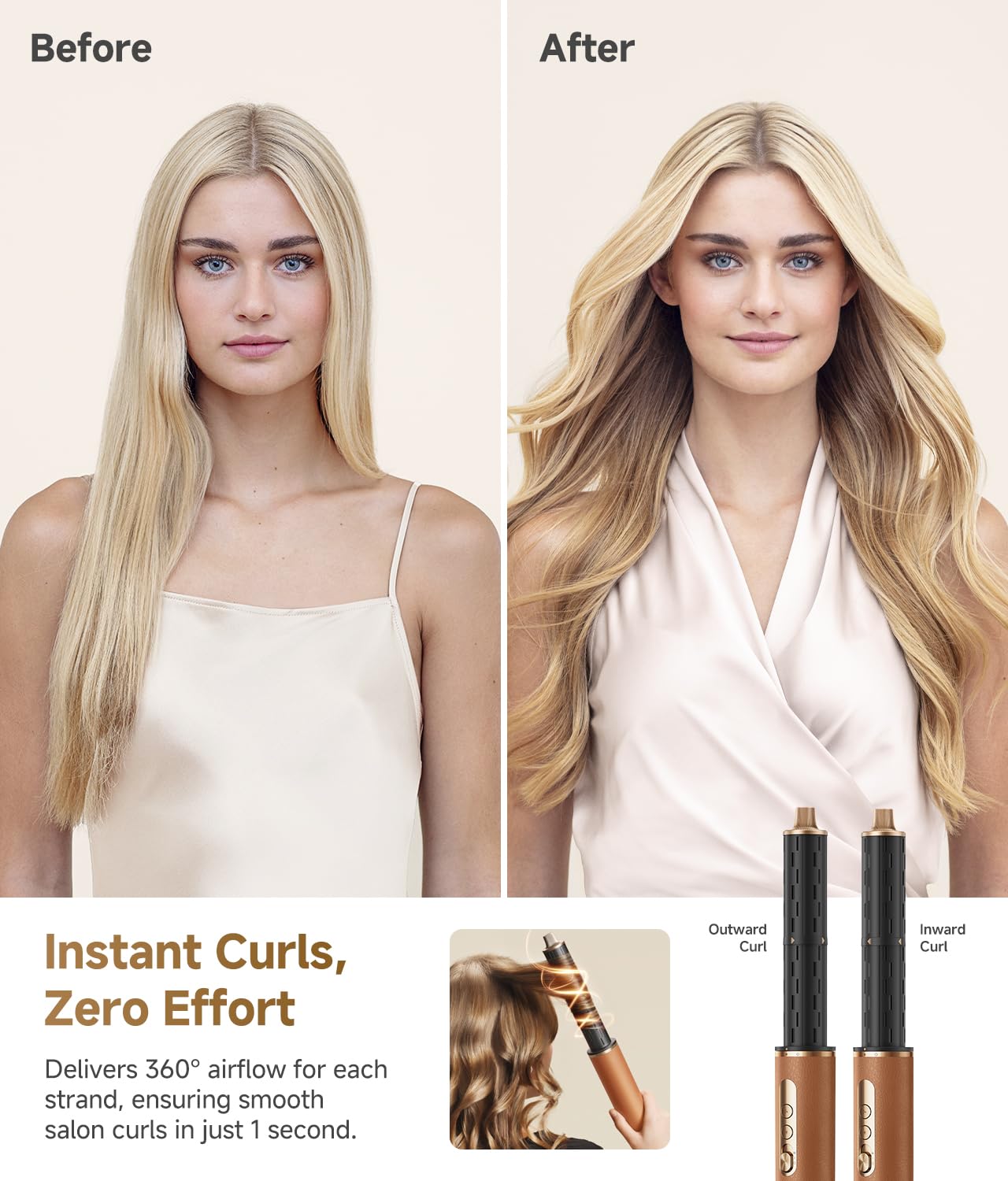 Premium multi-styler tool with seven snap-on styling accessories displayed