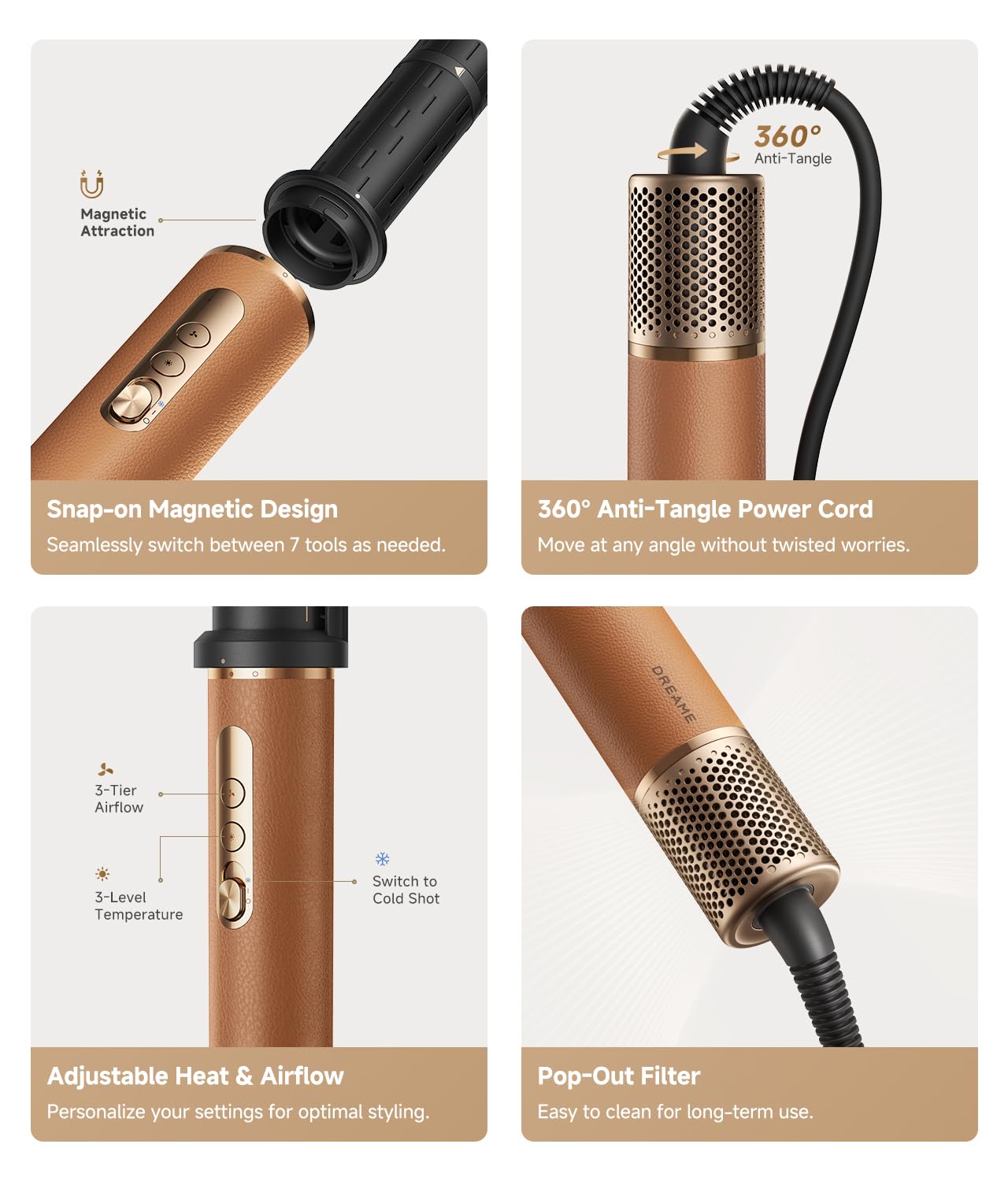 Dreame multi-styler control buttons for airflow and temperature settings