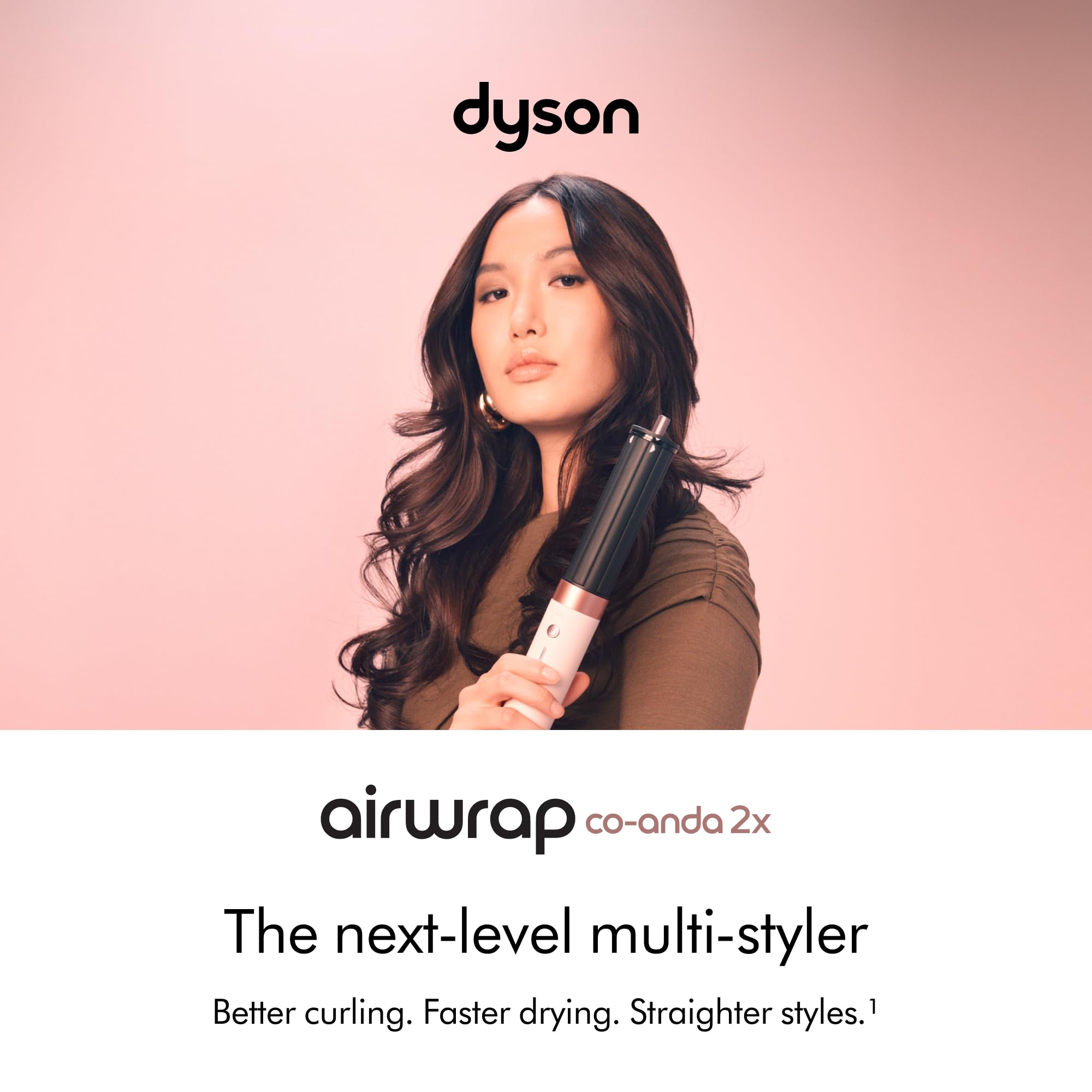 Dyson luxury hair styling tool with six attachments displayed on a premium vanity table