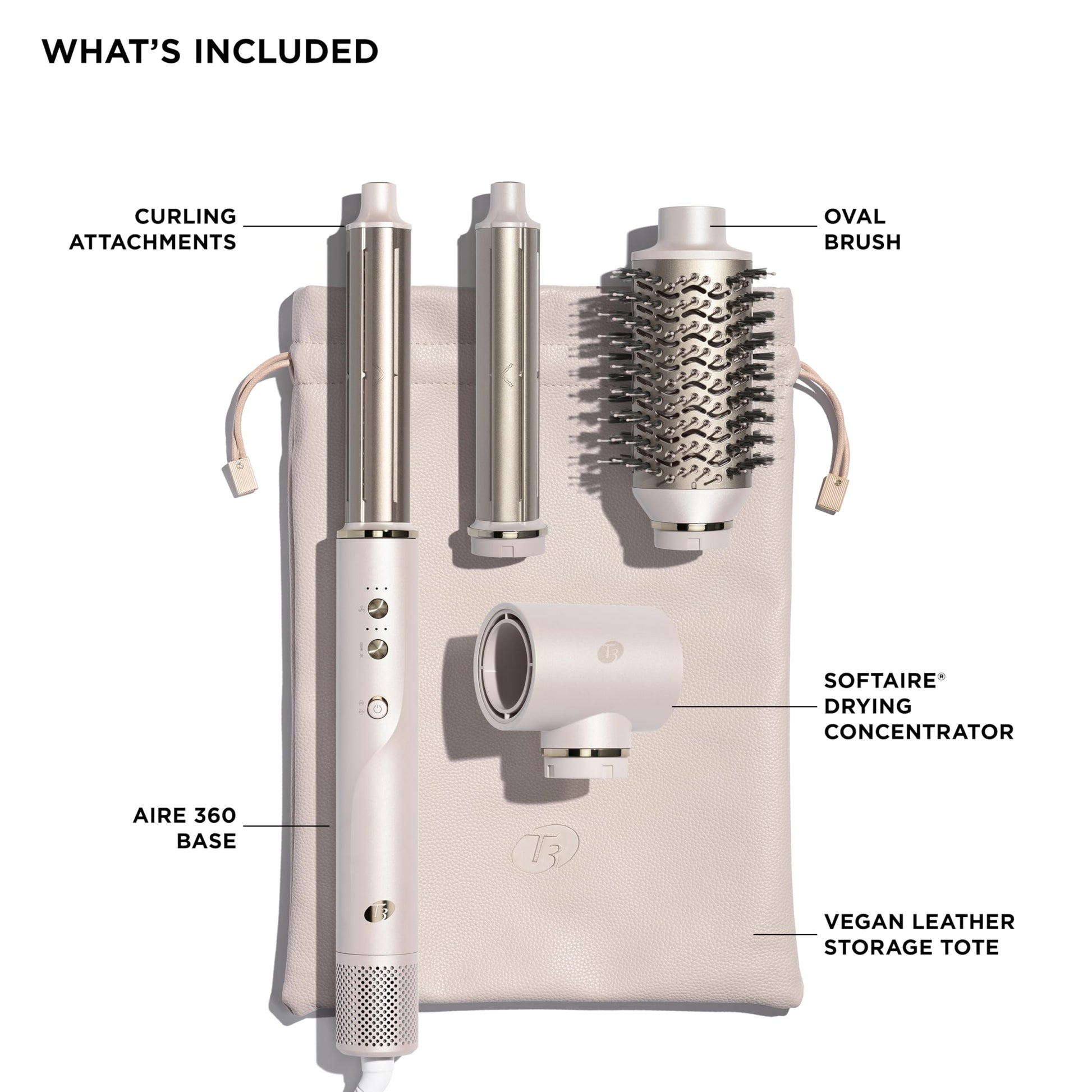 Authentic T3 hair styling tool showing the ceramic curling attachments for long lasting curls.