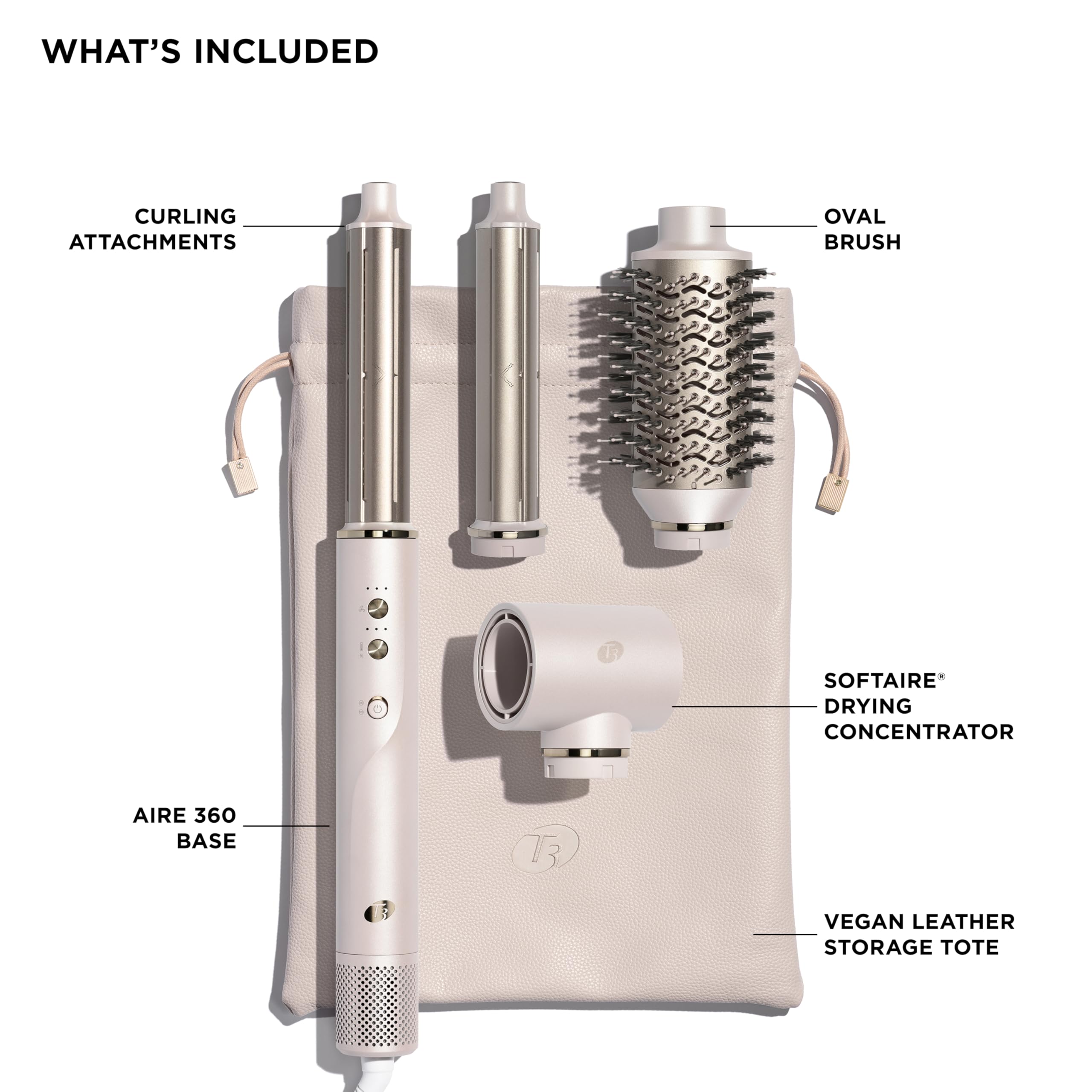 Authentic T3 hair styling tool showing the ceramic curling attachments for long lasting curls.