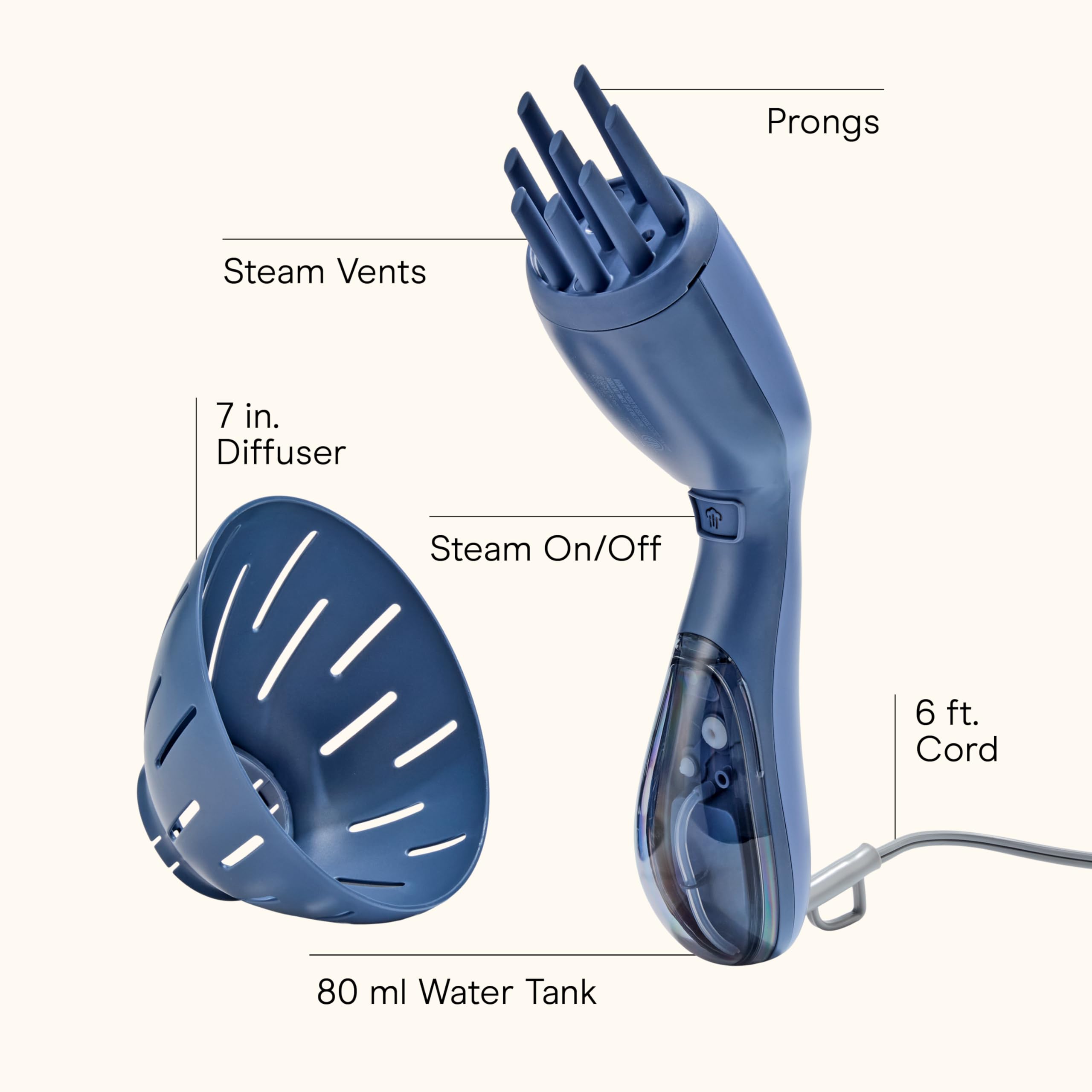 Conair InfinitiPRO portable hair steamer with the large seven-inch diffuser attachment securely fixed.