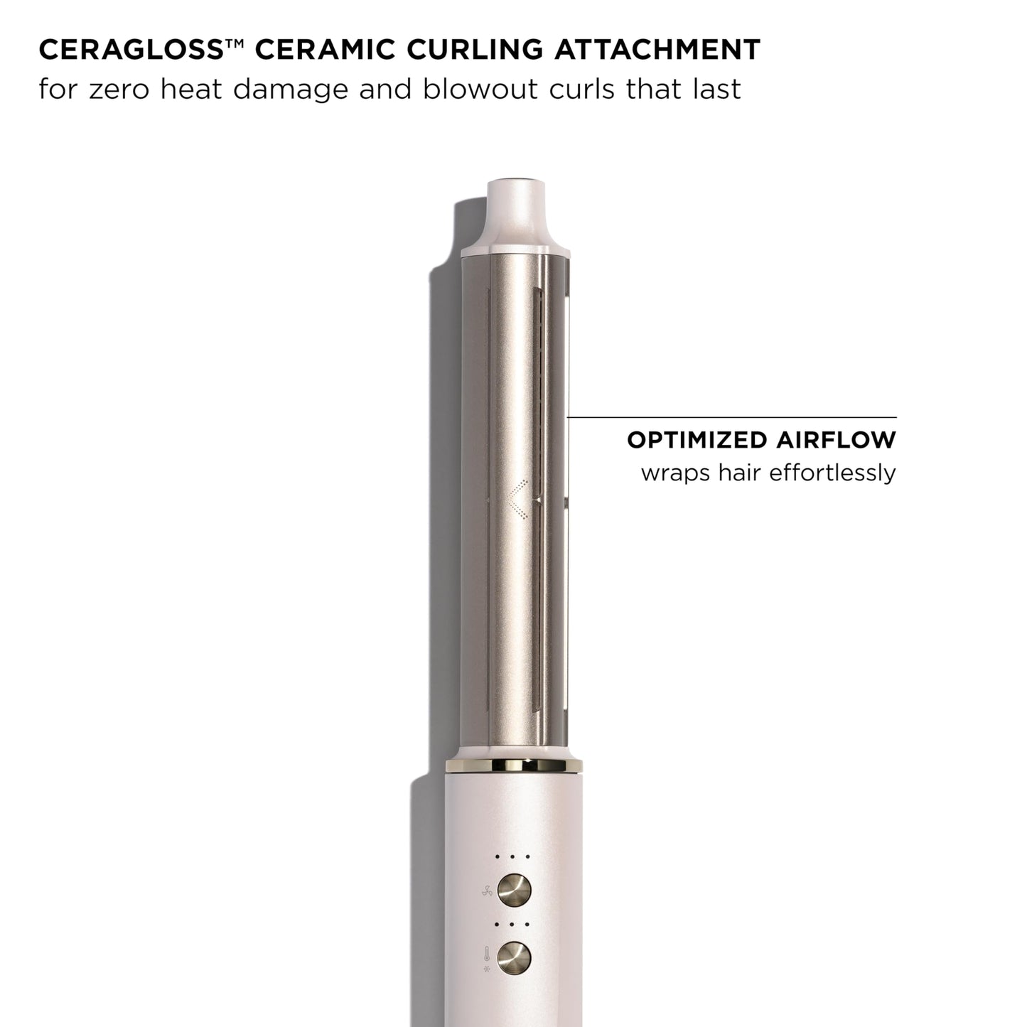 Close up view of the ceramic surface barrel on the T3 Aire 360 curling attachment.