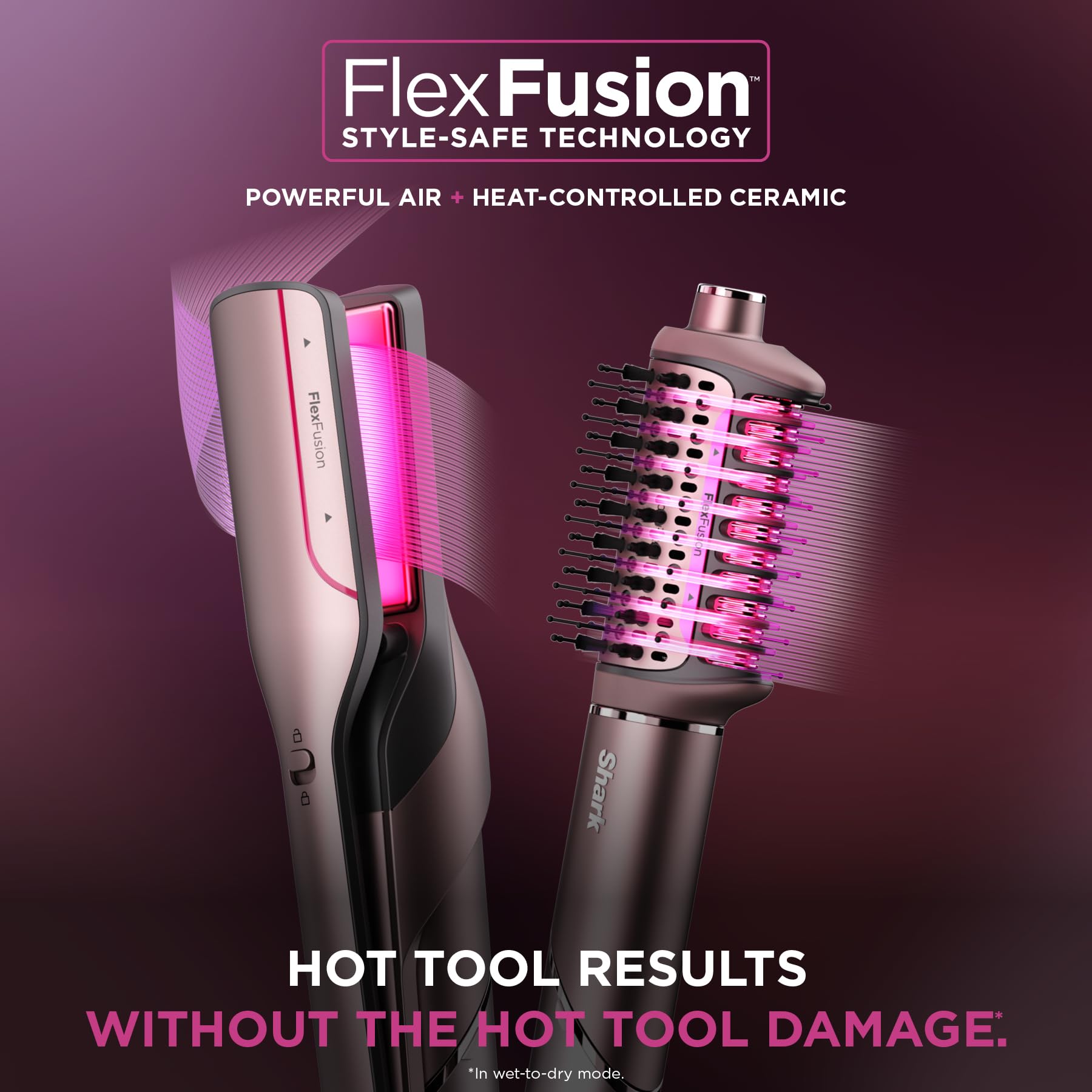 Shark FlexFusion multi styler with auto wrap curler attachments displayed.