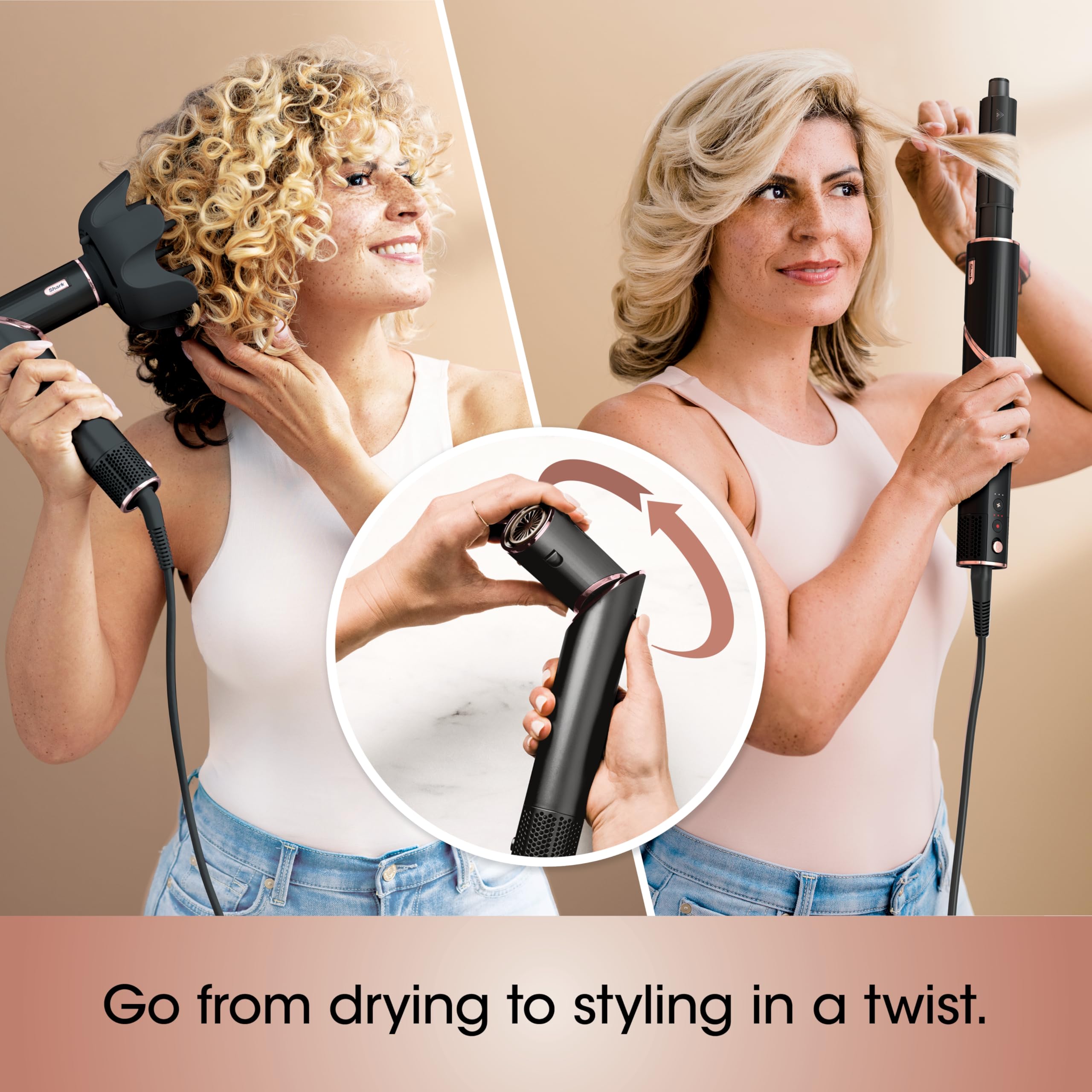 Shark portable blow dryer brush converted into an air styling wand position