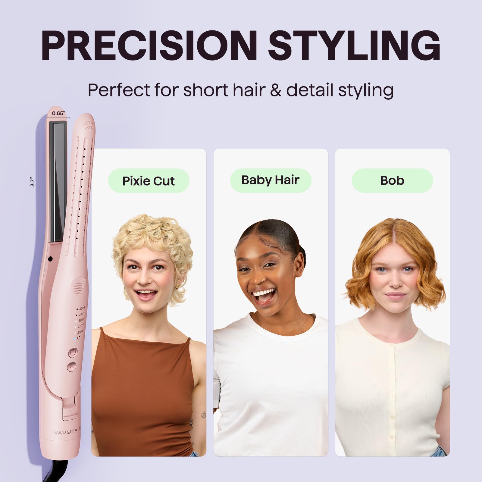 Wavytalk 0.65 inch pencil flat iron highlighting the 360 degree cool airflow vents