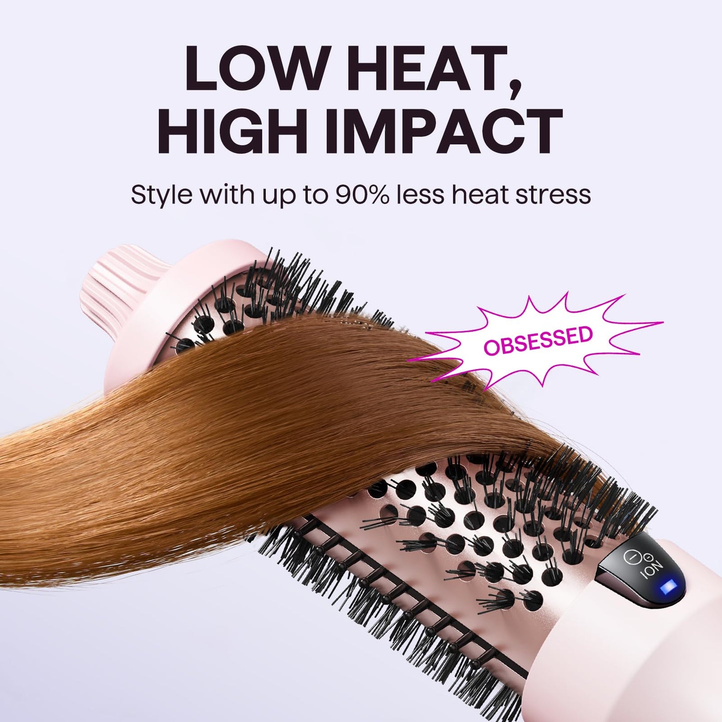 One point five inch heated styling brush from an angled perspective