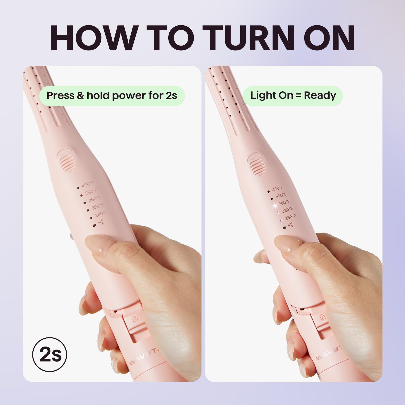 Wavytalk small hair straightener showcasing the temperature control buttons and settings