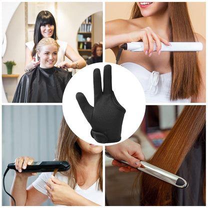 Two pairs of black professional hair styling heat protection gloves laid flat