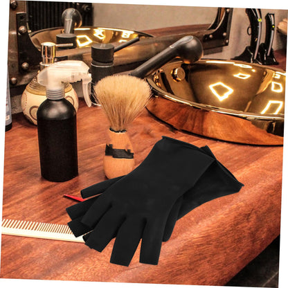 Premium imported hair styling rubber gloves positioned next to salon accessories.