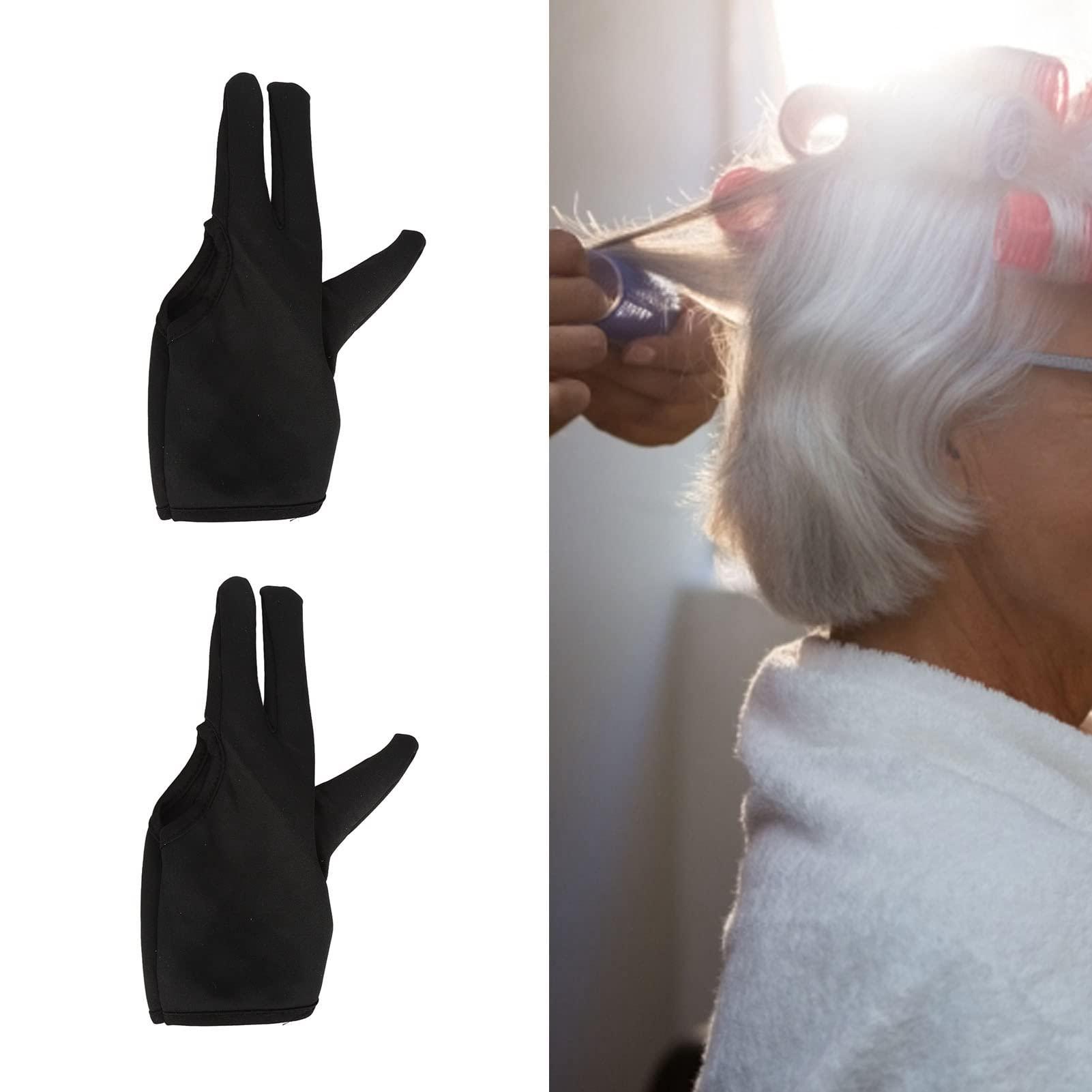 Black three finger hairdressing glove for salon tool protection.