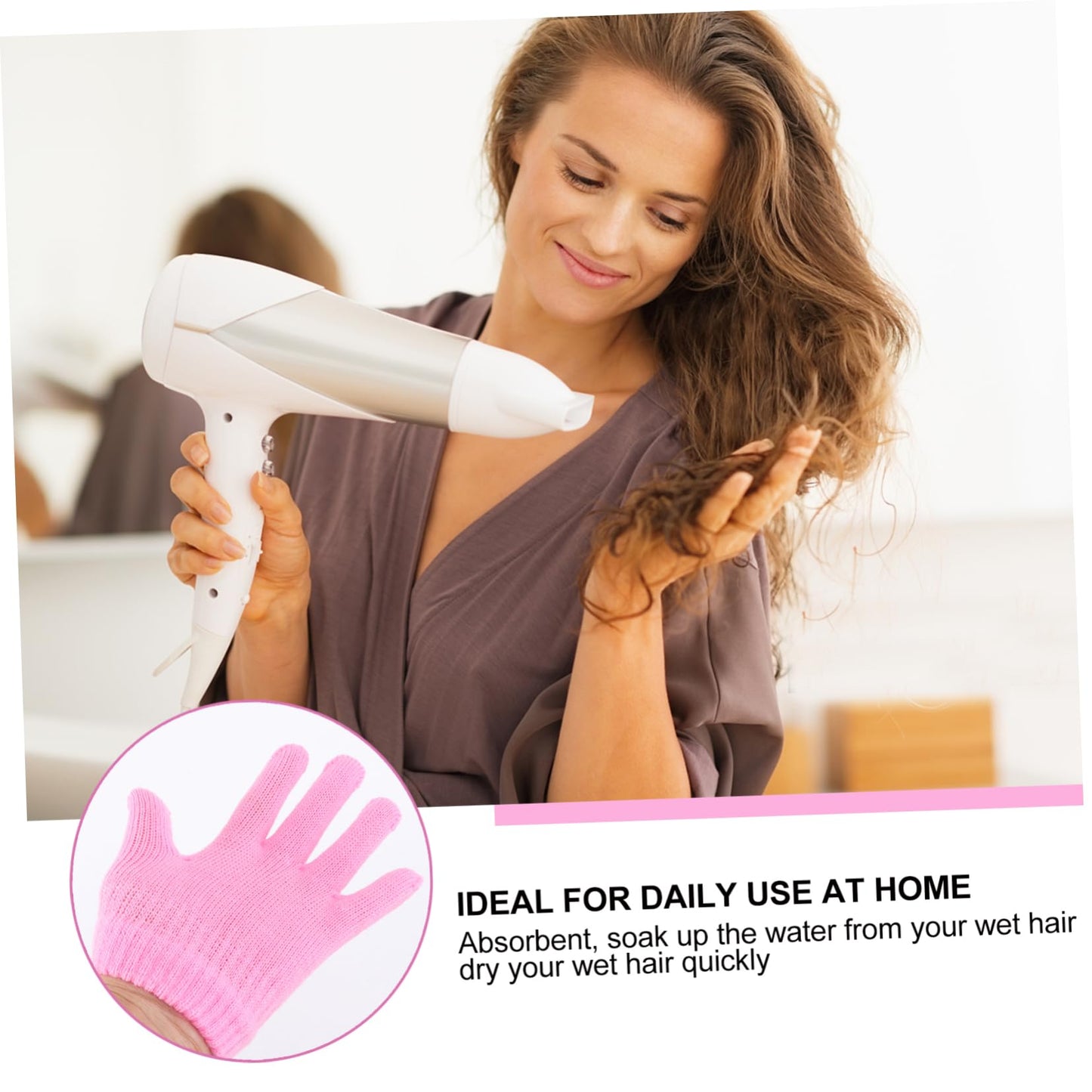 Compact travel friendly kids hair drying gloves being folded away