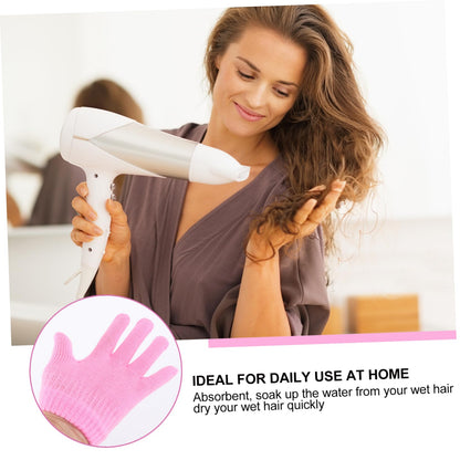 Compact travel friendly kids hair drying gloves being folded away