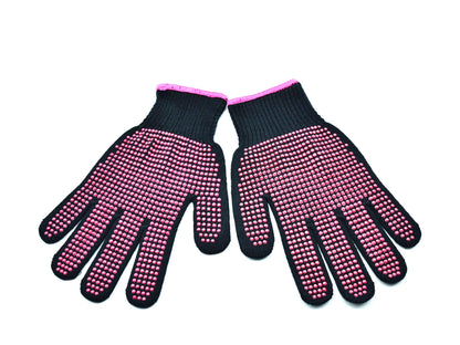 Two pairs of NUENSS-ROR non slip professional hair styling glove mitts displayed on a plain background.