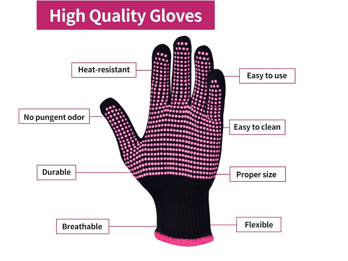Universal fit NUENSS-ROR heat resistant gloves being used with a hot hair curler tool.