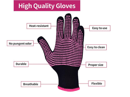 Universal fit NUENSS-ROR heat resistant gloves being used with a hot hair curler tool.