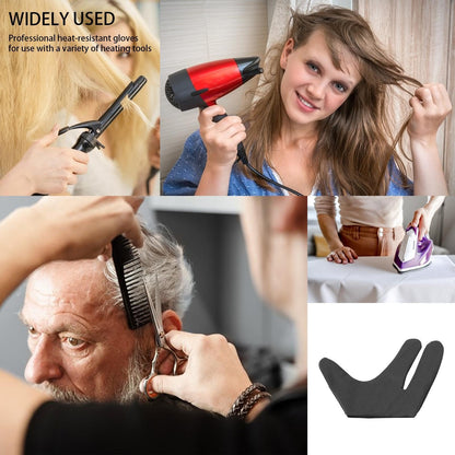 Generisch heat resistant glove alongside a hot curling wand showing salon tool usage