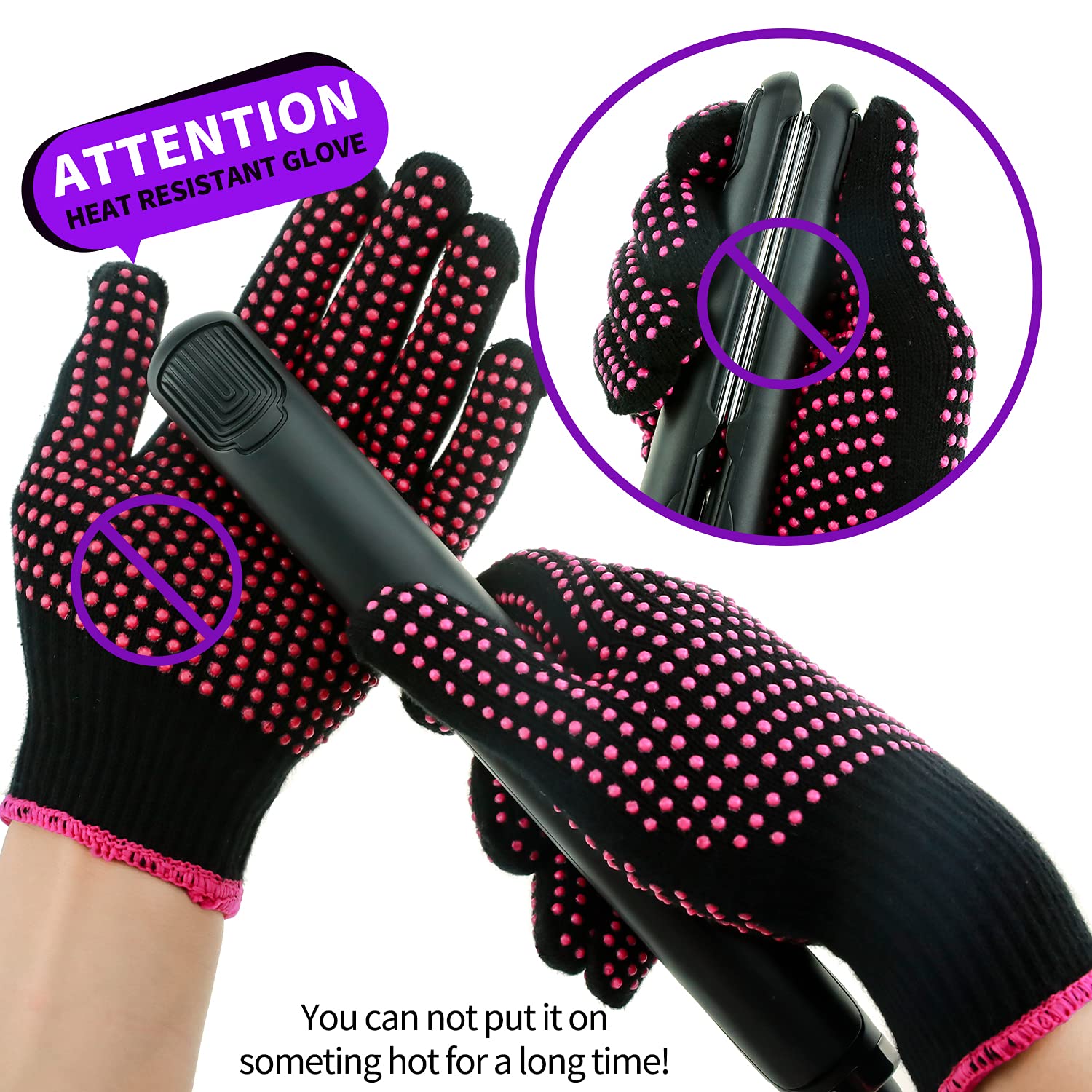 Close up view of breathable polyester cotton heat gloves for hair straightener use