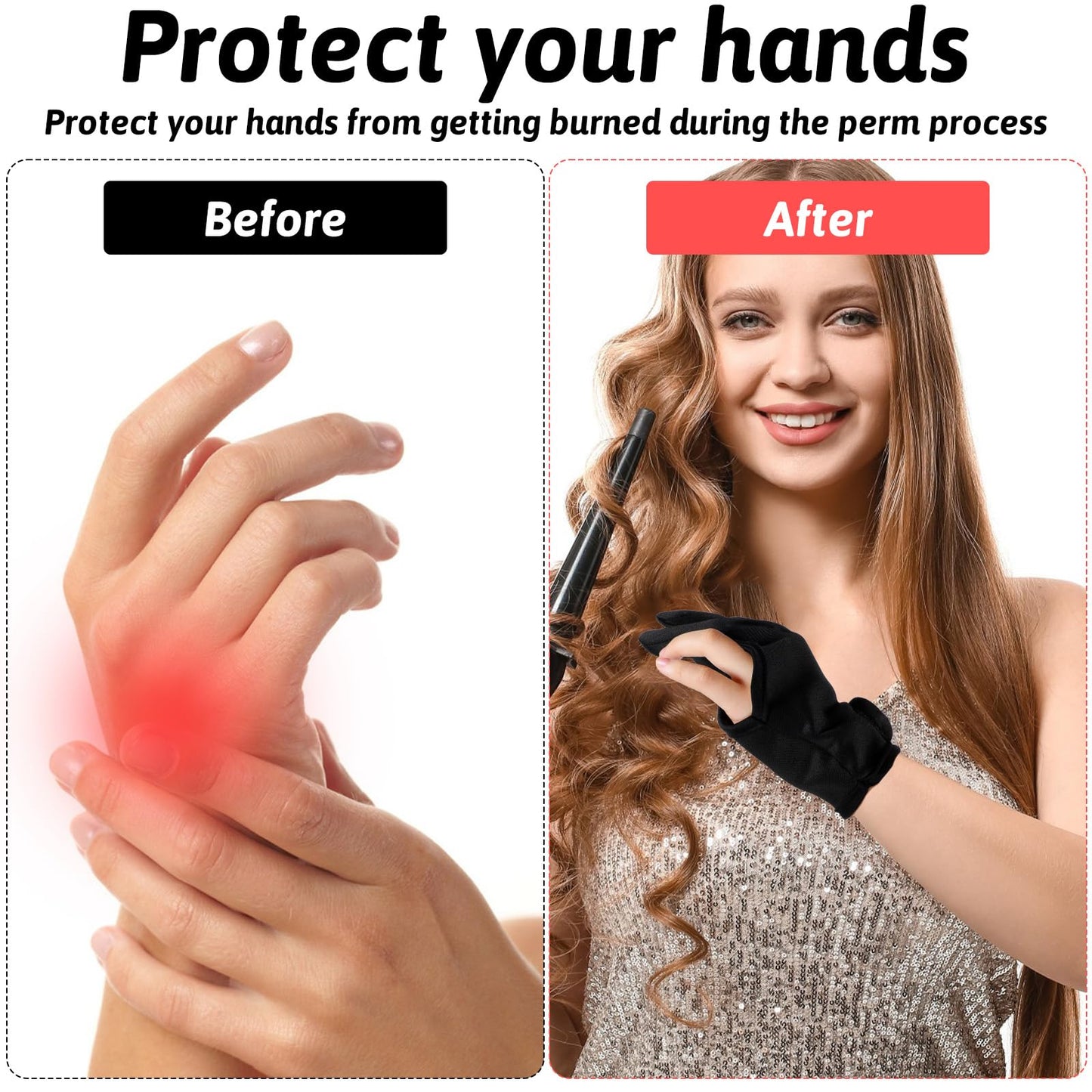 Reusable hair salon thermal gloves pair laid flat showcasing stretchable material.