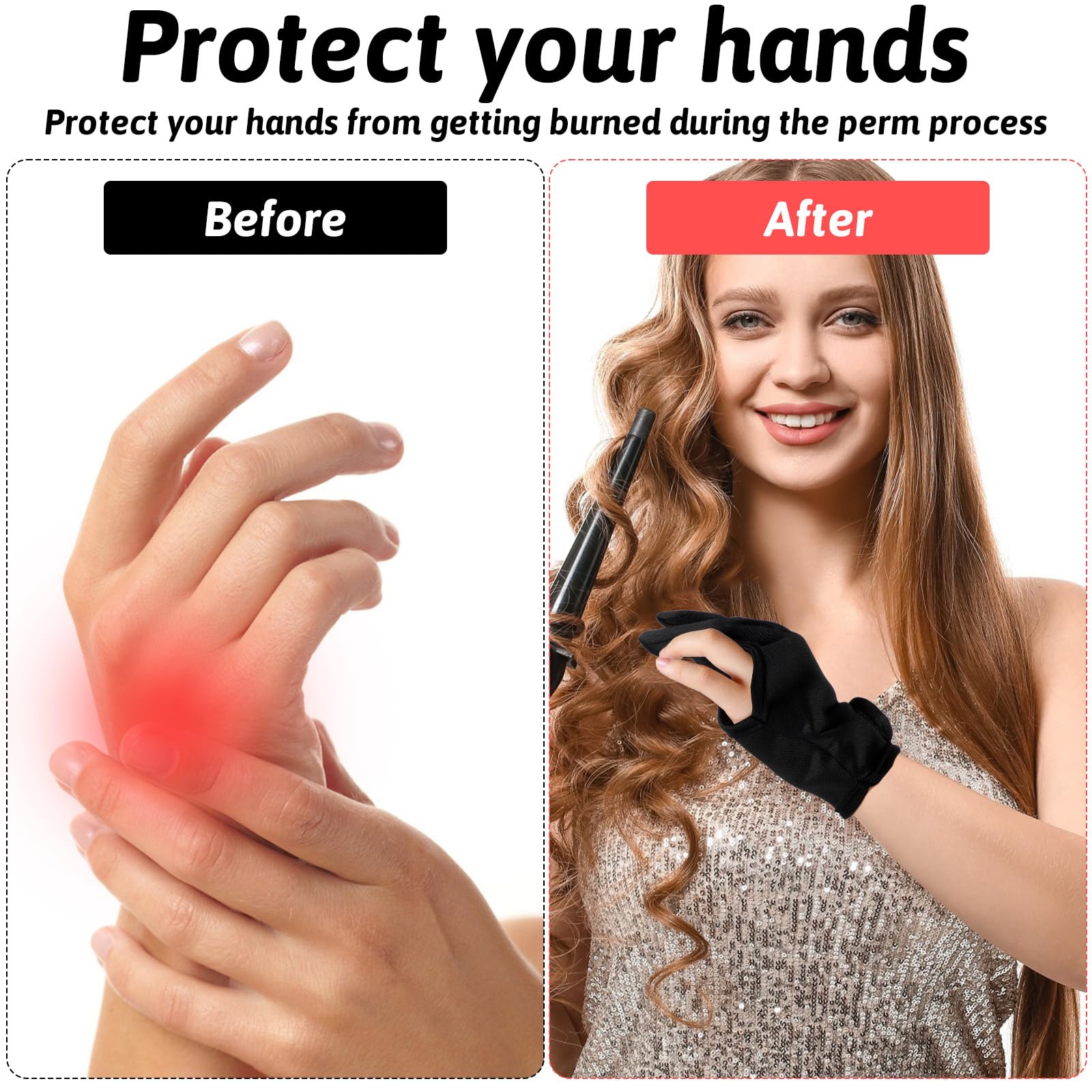 Reusable hair salon thermal gloves pair laid flat showcasing stretchable material.