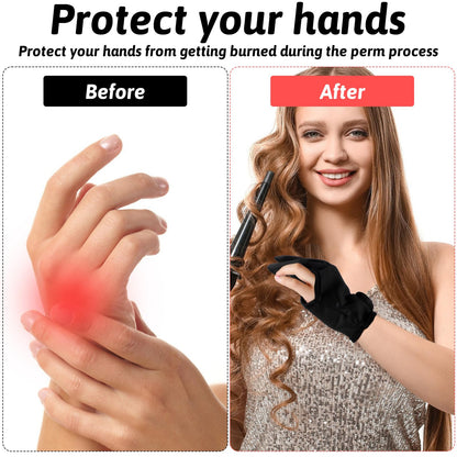 Reusable hair salon thermal gloves pair laid flat showcasing stretchable material.