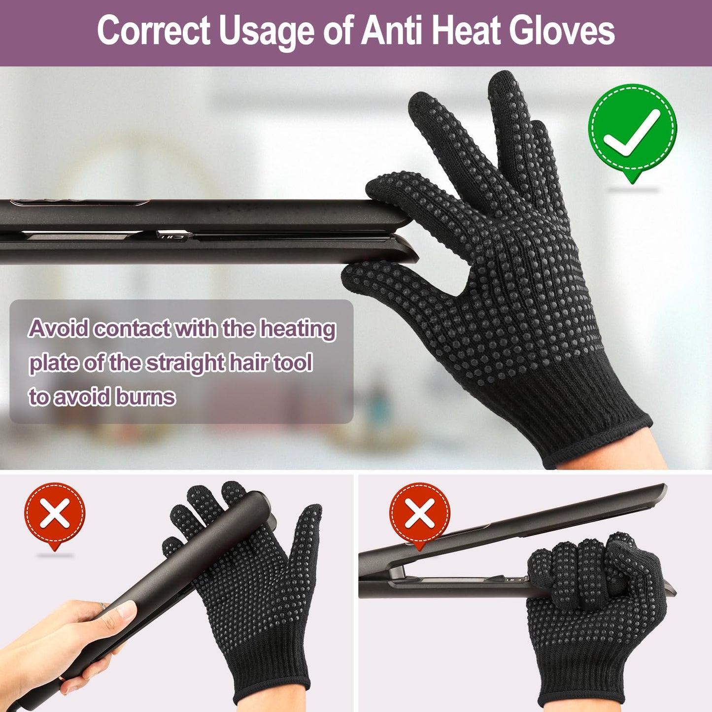 Teenitor hair styling safety gloves protecting hand near a curling iron wand.