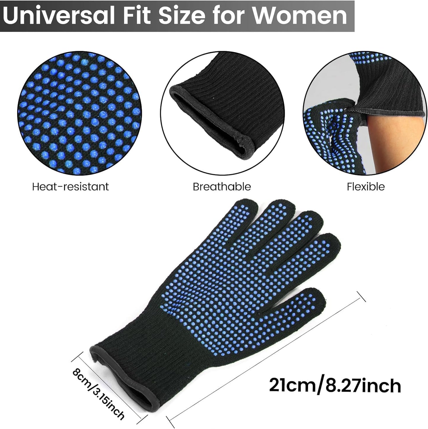 Sixriver thermal hair tools safety set featuring one pair of black gloves and a matching silicone mat